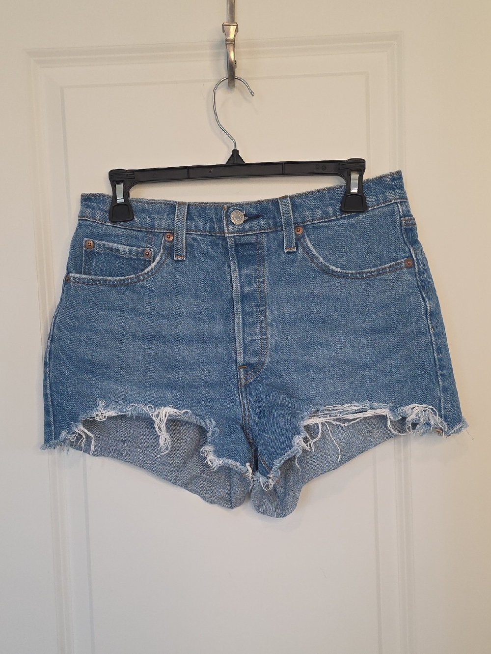Levi's Light Blue Distressed High-Rise Denim Shorts